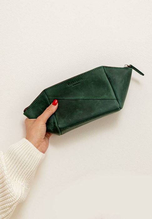 Фото Жіноча косметичка смарагд - зелена Crazy Horse