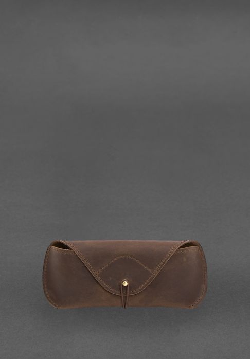 Фото Кожаный чехол для очков с клапаном на резинке Темно-коричневый Crazy Horse (BN-GC-24-1-o)