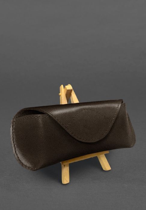 Кожаный чехол для очков с клапаном на магните Темно-коричневый Краст