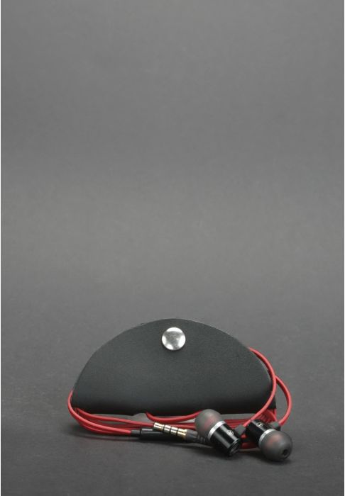 Кожаный холдер для наушников и проводов черный