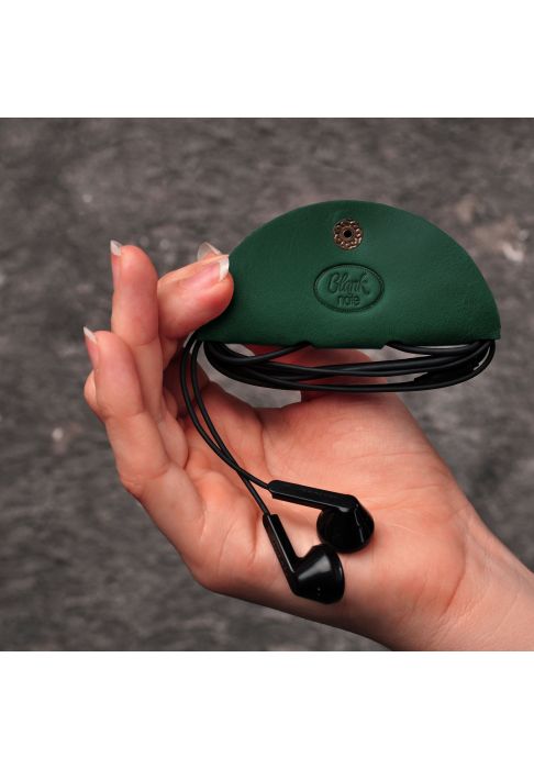 Шкіряний холдер для навушників та проводів зелений