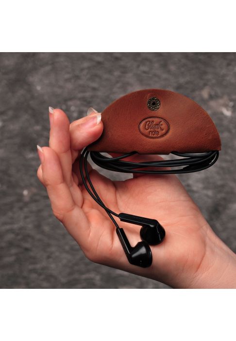 Кожаный холдер для наушников и проводов светло-коричневый