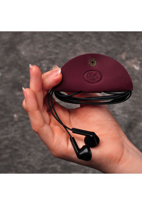 Шкіряний холдер для навушників та проводів бордовий