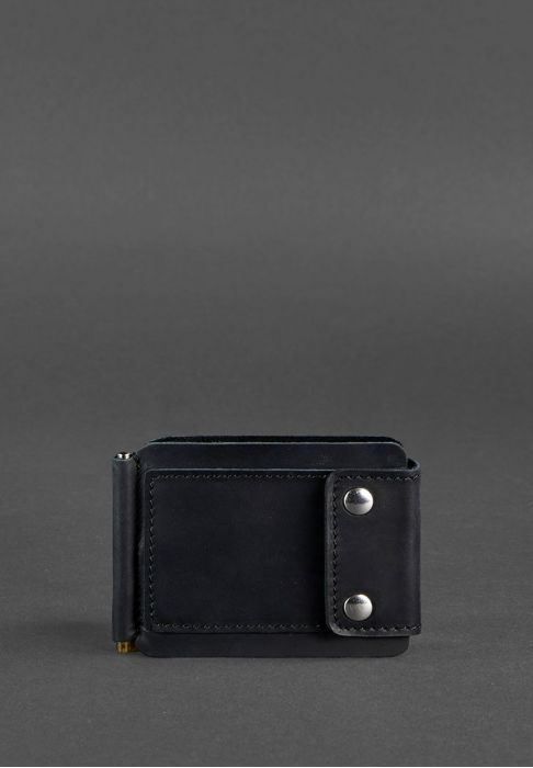 Фото Мужское кожаное портмоне черное 10.0 зажим для денег Crazy Horse