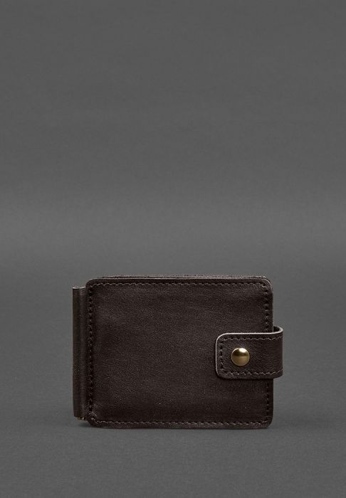 Кожаное портмоне 13.1 зажим с хлястиком темно-коричневый краст