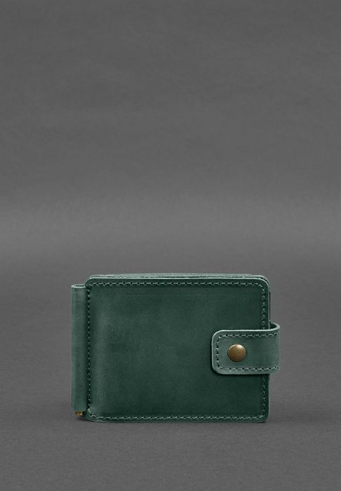 Шкіряне портмоне 13.1 затискач з хлястиком Зелений Crazy Horse