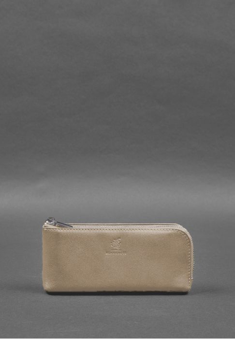 Кожаное портмоне-купюрник на молнии 14.0 светло-бежевое