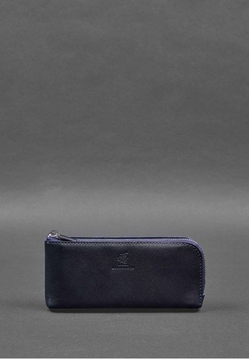 Шкіряне портмоне-купюрник на блискавці 14.0 синє