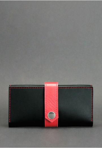 Шкіряне жіноче портмоне 3.0 чорне з червоним