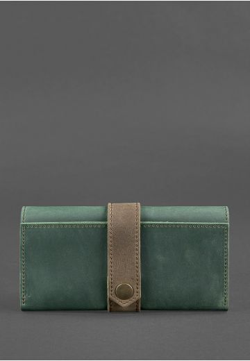 Кожаное женское портмоне 3.0 зеленое с коричневым
