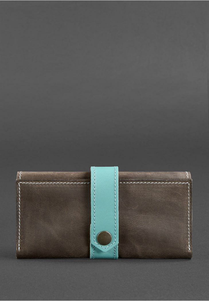 Фото Кожаное женское портмоне 3.0 темно-коричневое с бирюзовым