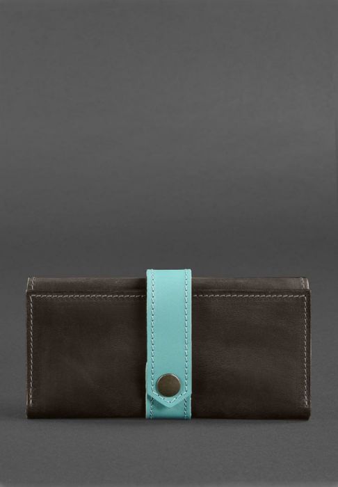 Фото Кожаное женское портмоне 3.0 темно-коричневое с бирюзовым