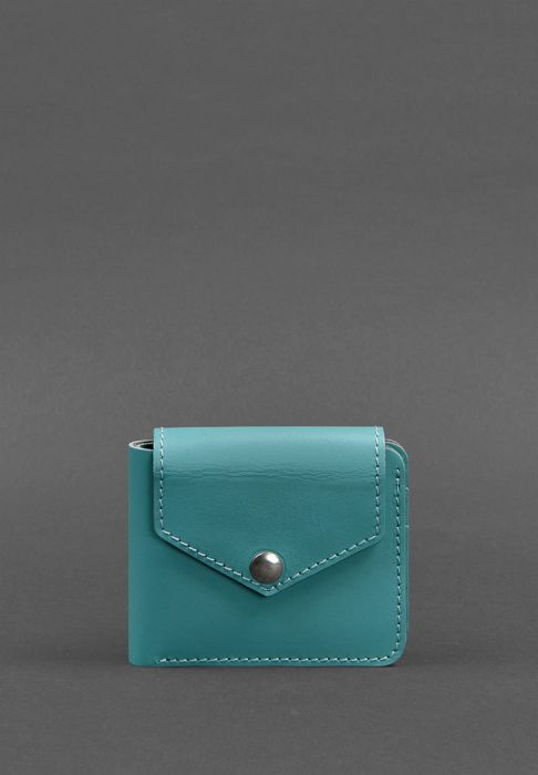 Кожаное портмоне 4.2 на кнопке бирюзовое