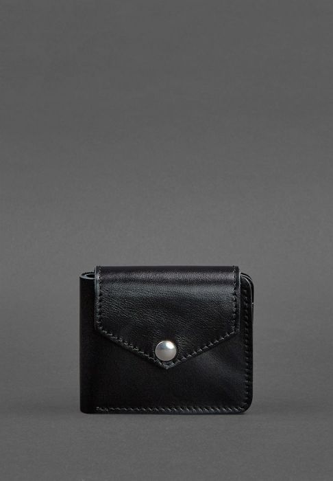 Шкіряне портмоне 4.2 на кнопці чорне