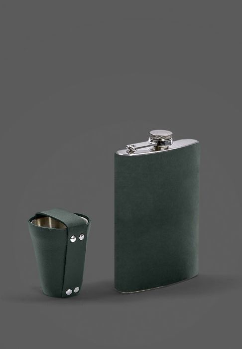 Фото Набір з флягою та чарками в шкіряному чохлі зелений Crazy Horse (BN-FL-iz)