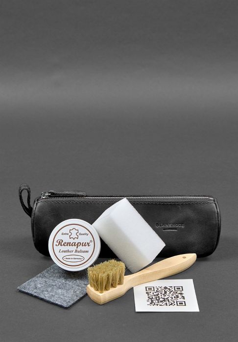 Набор для ухода за кожаными изделиями в кожаном чехле черный