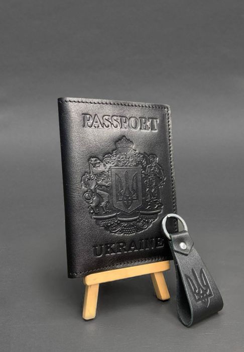 Фото Подарочный набор кожаных аксессуаров с украинской символикой черный краст (BN-SET-42-UA-g)