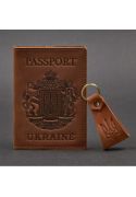 Фото Подарунковий набір шкіряних аксесуарів з українською символікою світло-коричневий