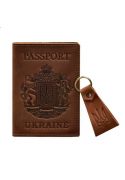 Фото Подарочный набор кожаных аксессуаров с украинской символикой светло-коричневый BN-set-42-UA-o