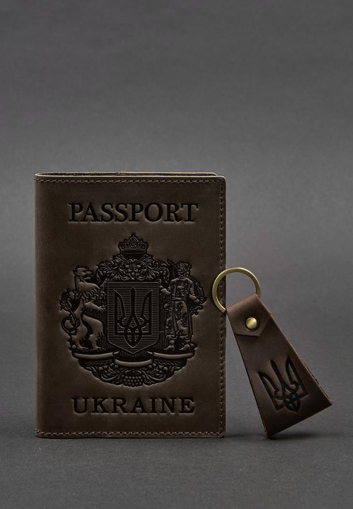 Фото Подарочный набор кожаных аксессуаров с украинской символикой темно-коричневый BN-set-42-UA-o