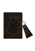 Фото Подарочный набор кожаных аксессуаров с украинской символикой темно-коричневый BN-set-42-UA-o