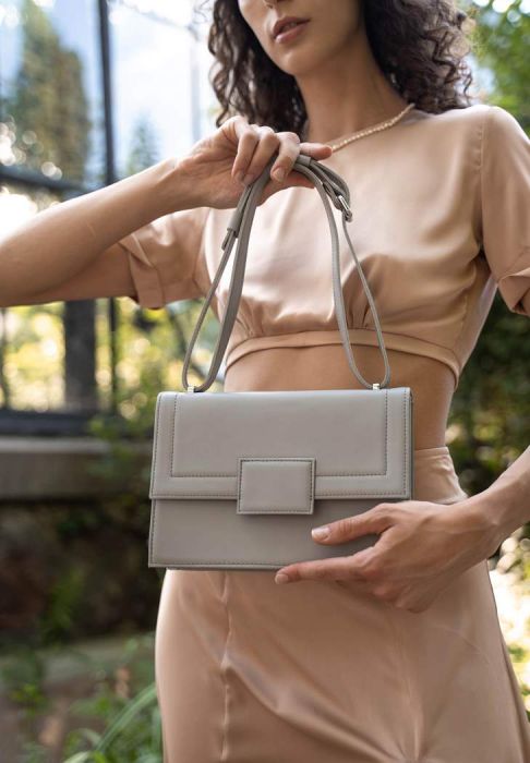 Женская кожаная сумка Kelly серая