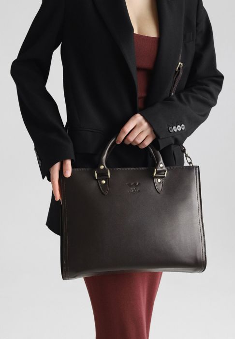 Женская кожаная сумка Fancy A4 коричневая краст