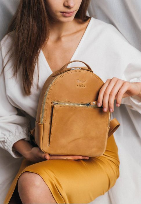 Кожаный рюкзак Groove S желтый винтажный