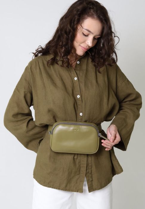 Женская кожаная сумка поясная/кроссбоди Holly оливковая