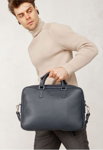 Кожаная деловая сумка Briefcase 2.0 синий Флотар