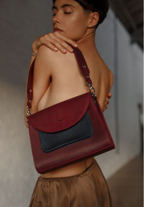 Женская кожаная сумка Liv бордово-синяя винтажная