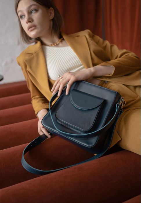 Жіноча шкіряна сумка Stella темно-синя