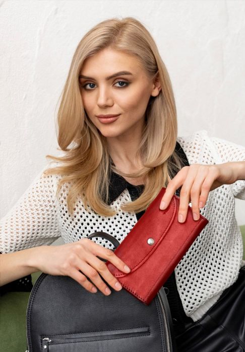 Кожаный кошелек Smart Wallet красный краст