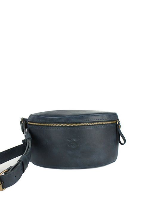 Кожаная поясная сумка темно-синяя винтажная