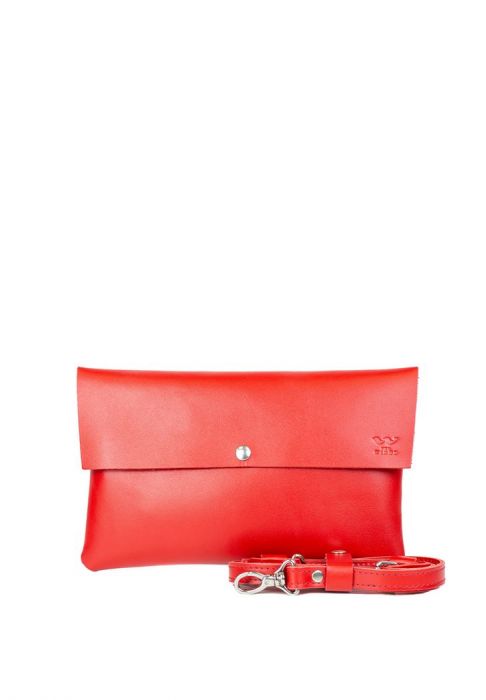 Кожаный клатч со съемной шлейкой красный