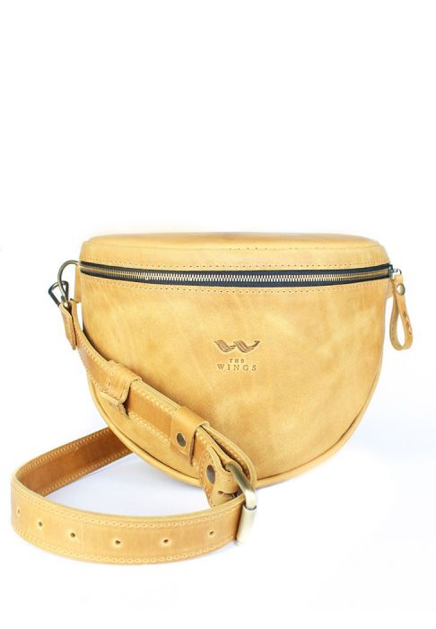 Кожаная сумка поясная-кроссбоди Vacation желтая винтажная
