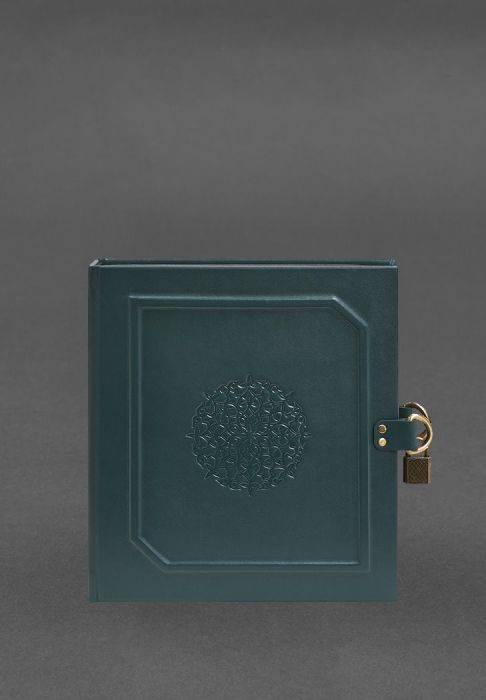 Фото Альбом для фото у шкіряній обкладинці з замочком зелений (BN-album-1-malachite)