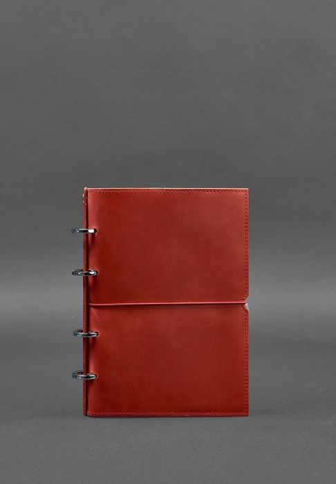 Кожаный блокнот А5 на кольцах (софт-бук) 9.0 в мягкой коралловой обложке