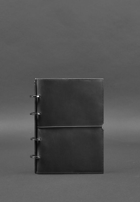 Фото Кожаный блокнот на кольцах (софт-бук) 9.0 в мягкой черной обложке