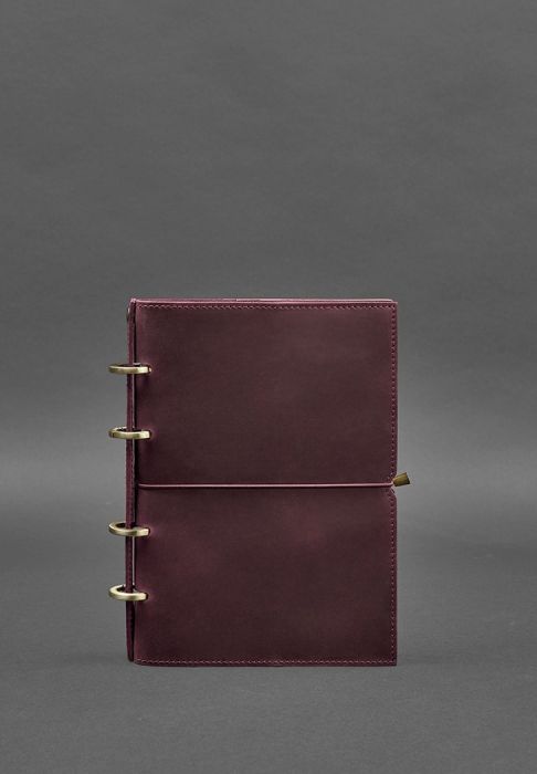 Кожаный блокнот А5 на кольцах (софт-бук) 9.0 в мягкой бордовой обложке